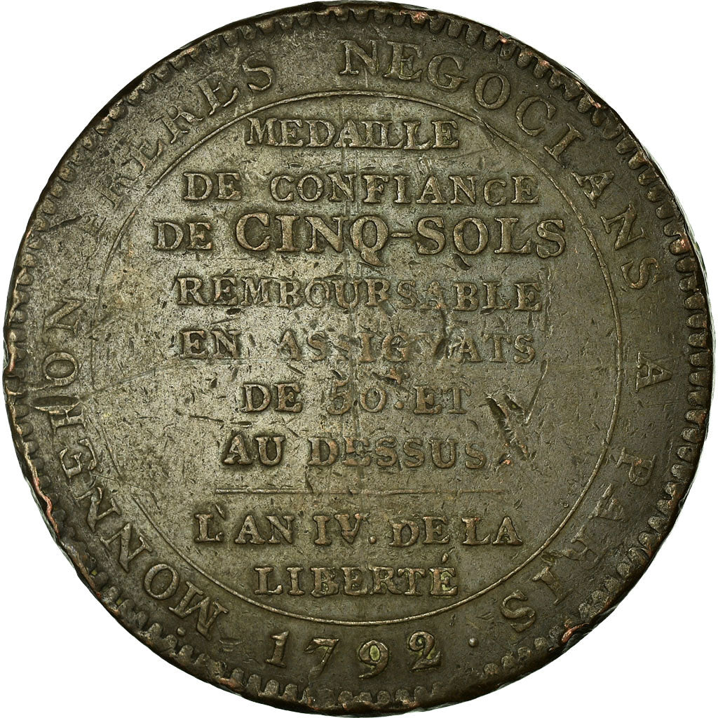 Coin, France, Monneron, 5 Sols, 1792, Paris, VF(30-35), Bronze