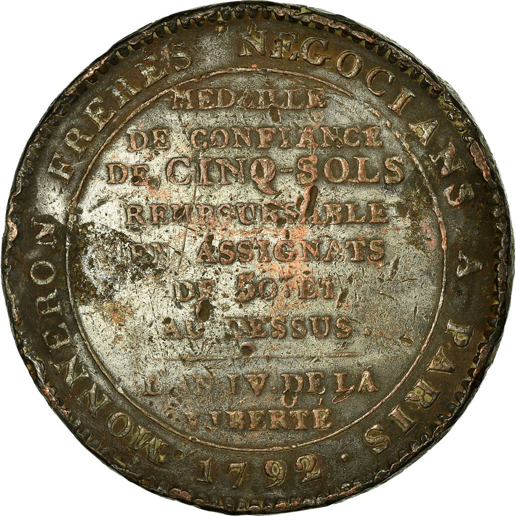 Monnaie, France, Monneron, 5 Sols, 1792, Paris, TB, Bronze