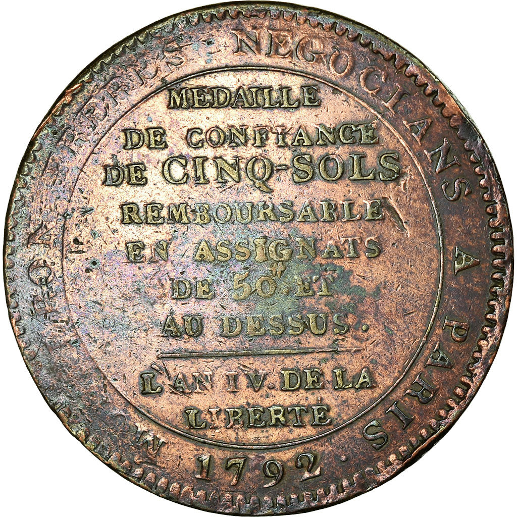 Monnaie, France, Monneron, 5 Sols, 1792, Paris, TB, Bronze