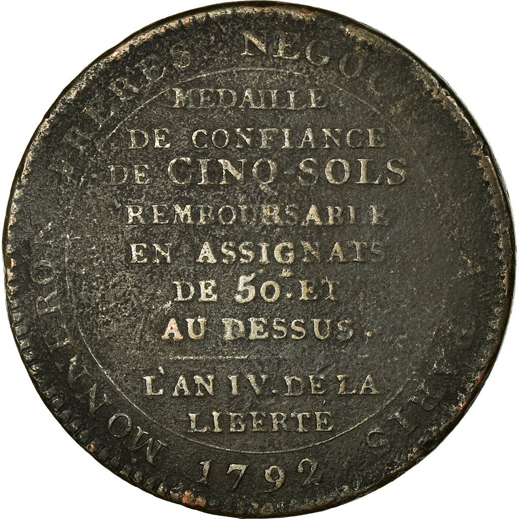 Coin, France, Monneron, 5 Sols, 1792, Paris, VF(20-25), Bronze
