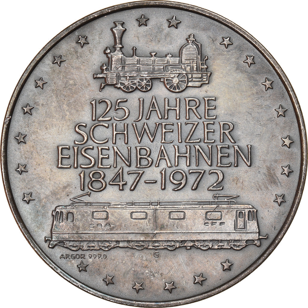 Switzerland, Medal, 125 Jahre Schweizer Eisenbahnen, Lokomotive G.Thommen