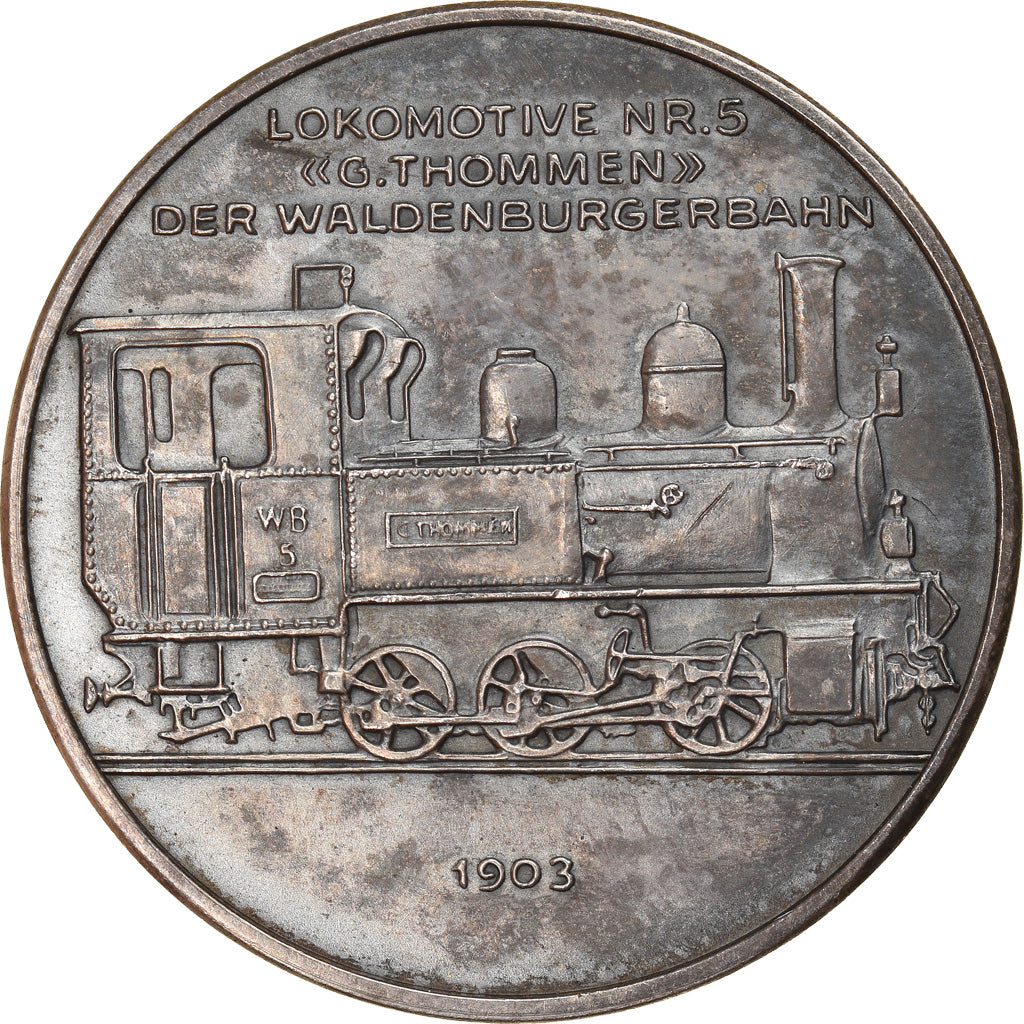Switzerland, Medal, 125 Jahre Schweizer Eisenbahnen, Lokomotive G.Thommen