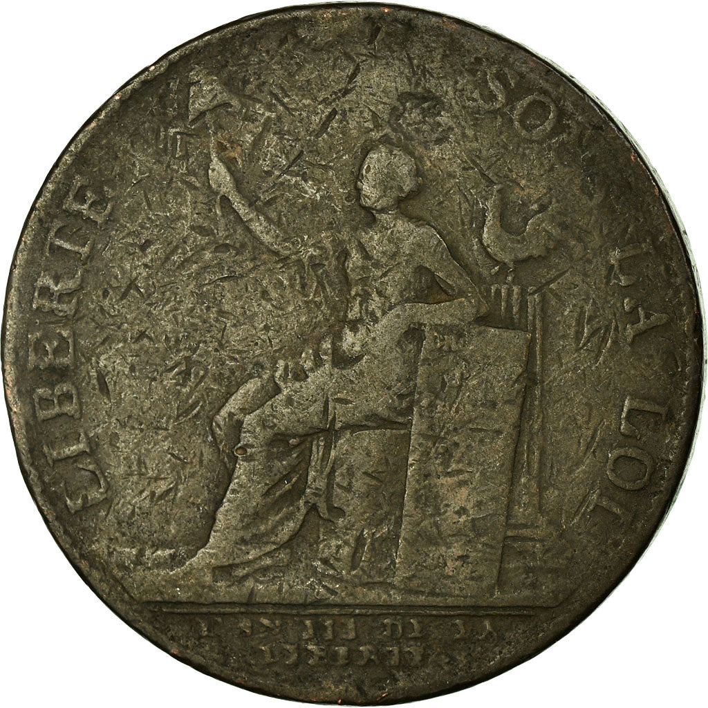 Coin, France, 2 Sols, 1791, Birmingham, Monneron, VF(30-35), Bronze, KM:Tn23