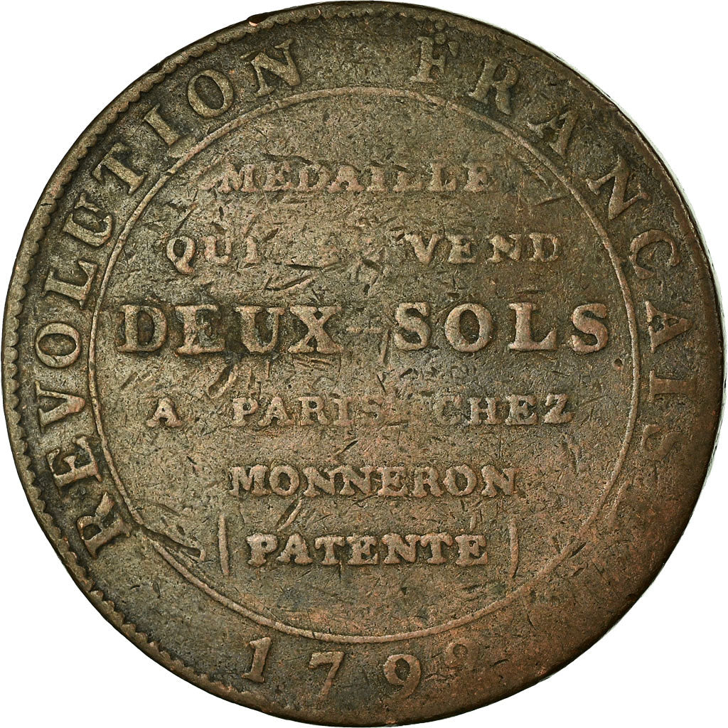 Coin, France, 2 Sols, 1792, Birmingham, Monneron, VF(20-25), Bronze, KM:Tn25