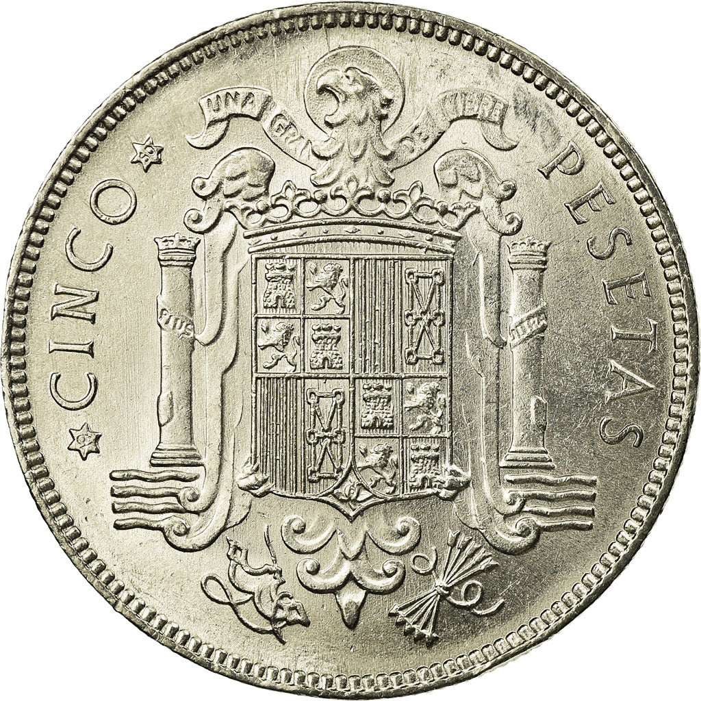 Moneta, Hiszpania, Caudillo and regent, 5 Pesetas, 1950, MS(63), Nikiel, KM:778