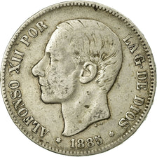 Moneda, España, Alfonso XII, 5 Pesetas, 1885, Madrid, BC+, Plata, KM:688