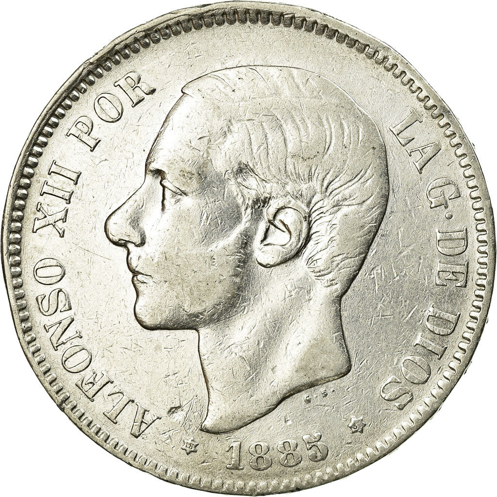 Coin, Spain, Alfonso XII, 5 Pesetas, 1885, Madrid, VF(30-35), Silver, KM:688