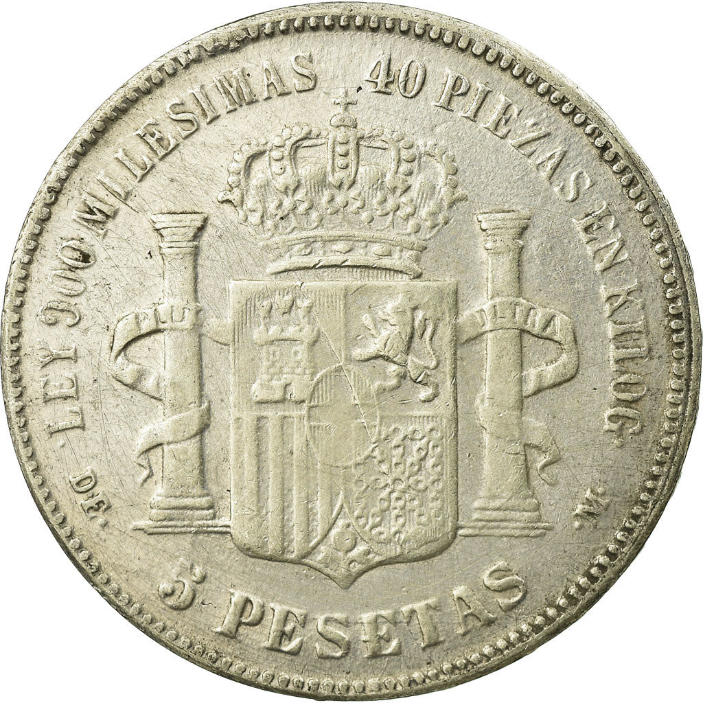 Coin, Spain, Amadeao I, 5 Pesetas, 1871, Madrid, VF(20-25), Silver, KM:666