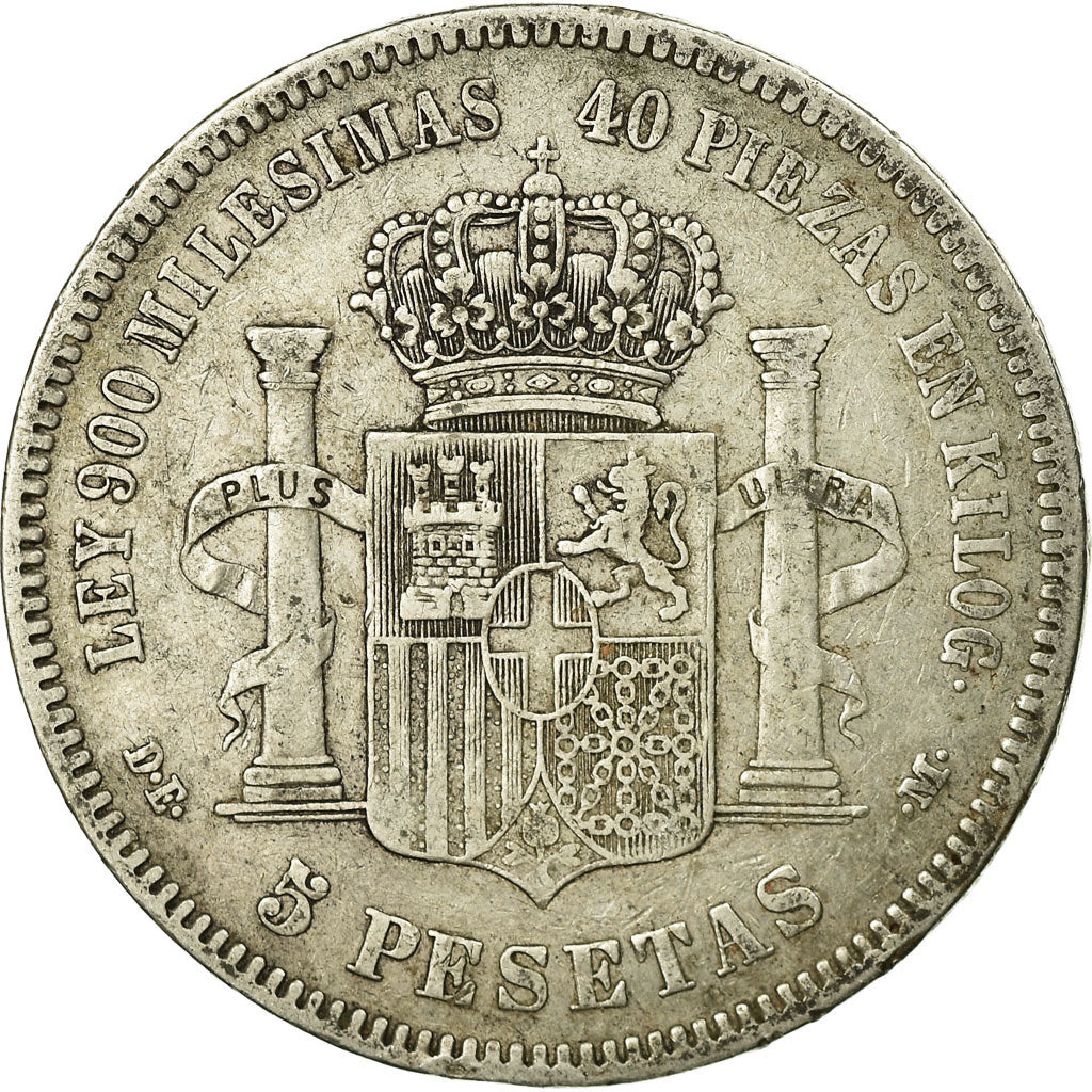 Coin, Spain, Amadeao I, 5 Pesetas, 1871, Madrid, VF(20-25), Silver, KM:666