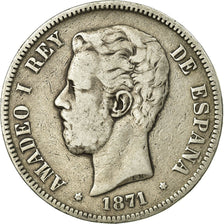 Monnaie, Espagne, Amadeao I, 5 Pesetas, 1871, Madrid, TB, Argent, KM:666