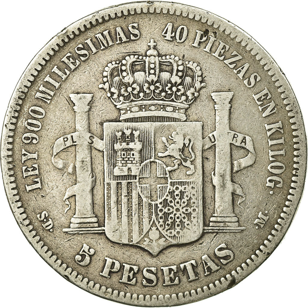Monnaie, Espagne, Amadeao I, 5 Pesetas, 1871, Madrid, TB, Argent, KM:666
