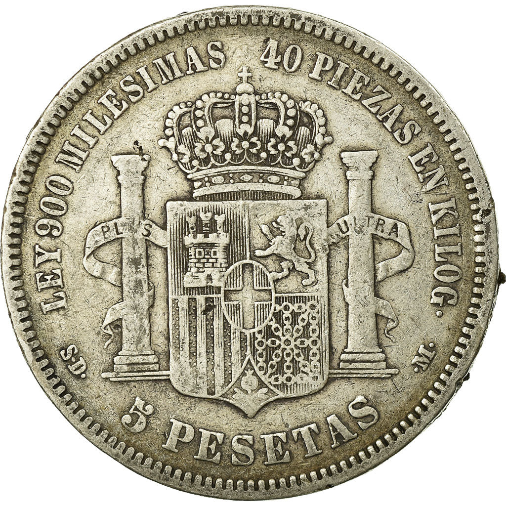 Monnaie, Espagne, Amadeao I, 5 Pesetas, 1871, Madrid, TB, Argent, KM:666
