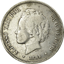 Moneta, Spagna, Alfonso XIII, 5 Pesetas, 1894, Valencia, MB, Argento, KM:700