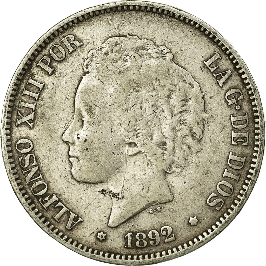 Coin, Spain, Alfonso XIII, 5 Pesetas, 1892, Madrid, VF(20-25), Silver, KM:700