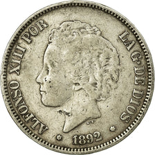 Coin, Spain, Alfonso XIII, 5 Pesetas, 1892, Madrid, VF(20-25), Silver, KM:700