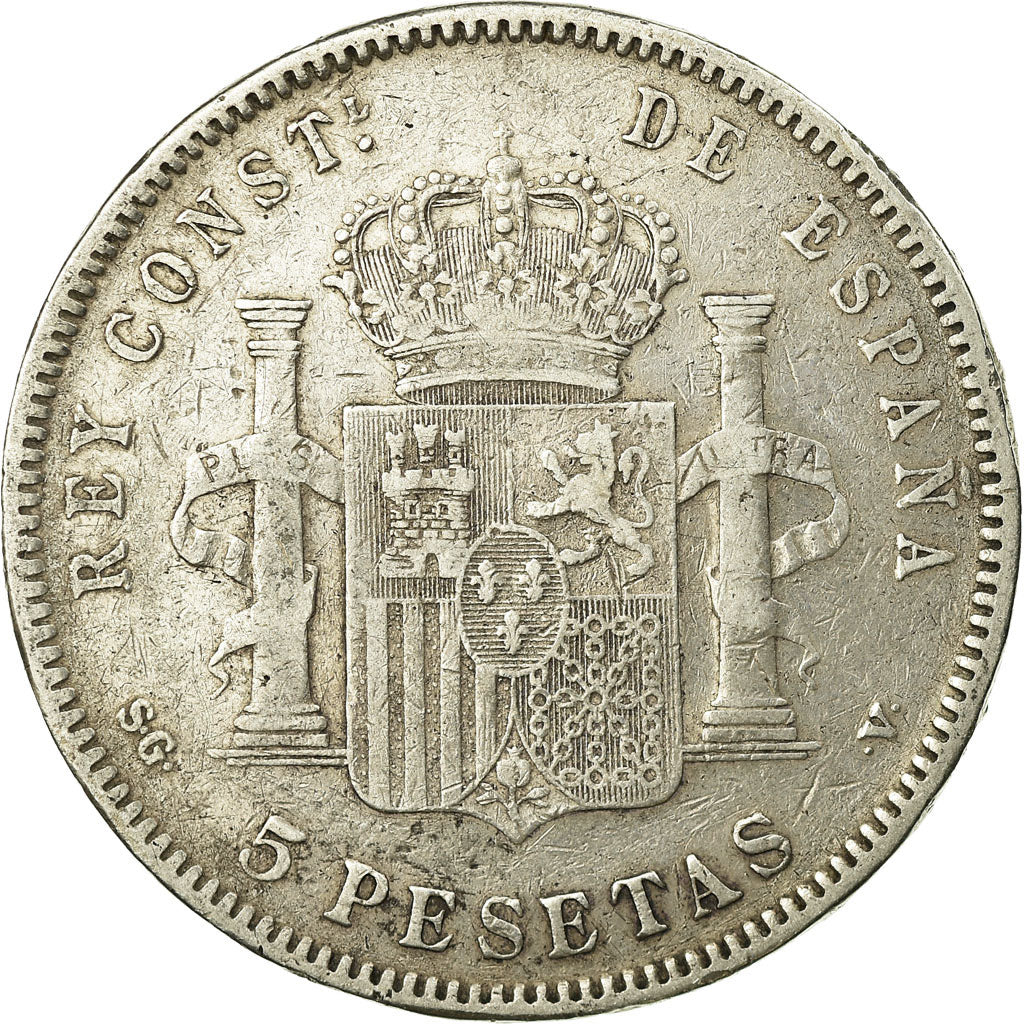 Monnaie, Espagne, Alfonso XIII, 5 Pesetas, 1898, Valencia, TB, Argent, KM:707