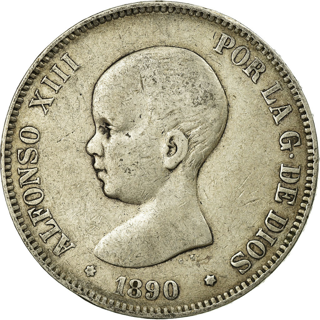 Monnaie, Espagne, Alfonso XIII, 5 Pesetas, 1890, Madrid, TB, Argent, KM:689