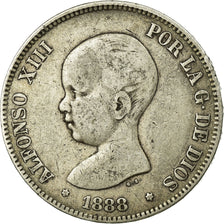 Monnaie, Espagne, Alfonso XIII, 5 Pesetas, 1888, Madrid, TB+, Argent, KM:689