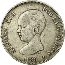 Munten, Spanje, Alfonso XIII, 5 Pesetas, 1888, Madrid, FR+, Zilver, KM:689