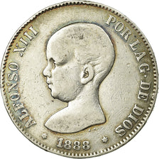 Moneda, España, Alfonso XIII, 5 Pesetas, 1888, Madrid, BC+, Plata, KM:689
