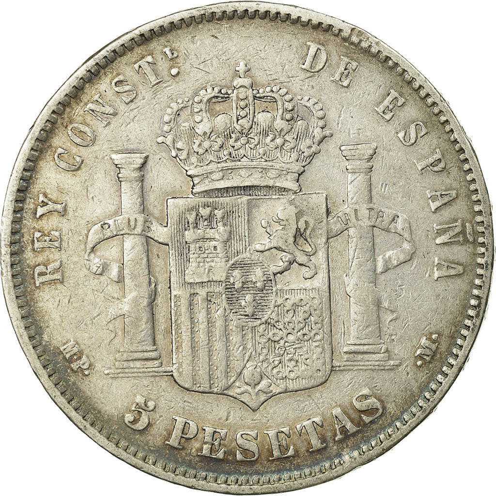 Moneda, España, Alfonso XIII, 5 Pesetas, 1888, Madrid, BC+, Plata, KM:689