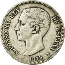 Moneta, Spagna, Alfonso XII, 5 Pesetas, 1875, MB, Argento, KM:671