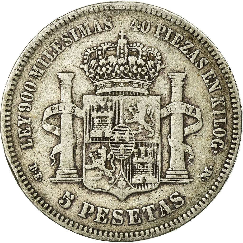 Moneta, Spagna, Alfonso XII, 5 Pesetas, 1875, MB, Argento, KM:671