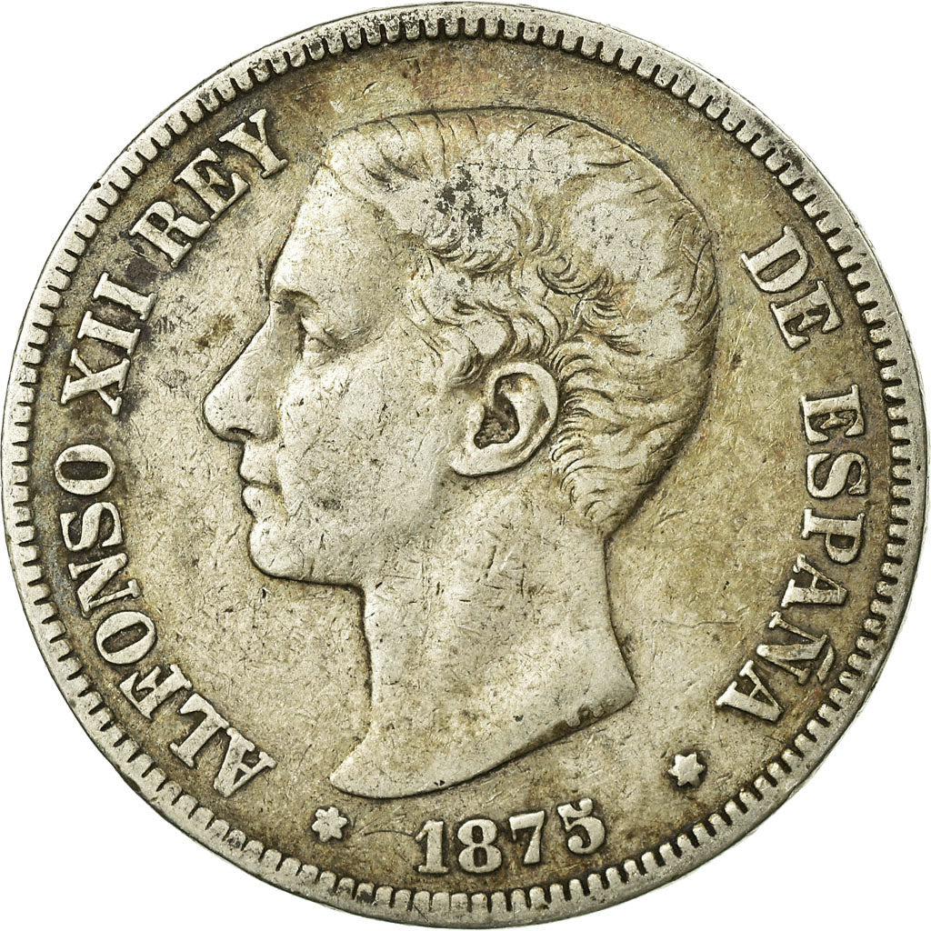 Coin, Spain, Alfonso XII, 5 Pesetas, 1875, VF(30-35), Silver, KM:671