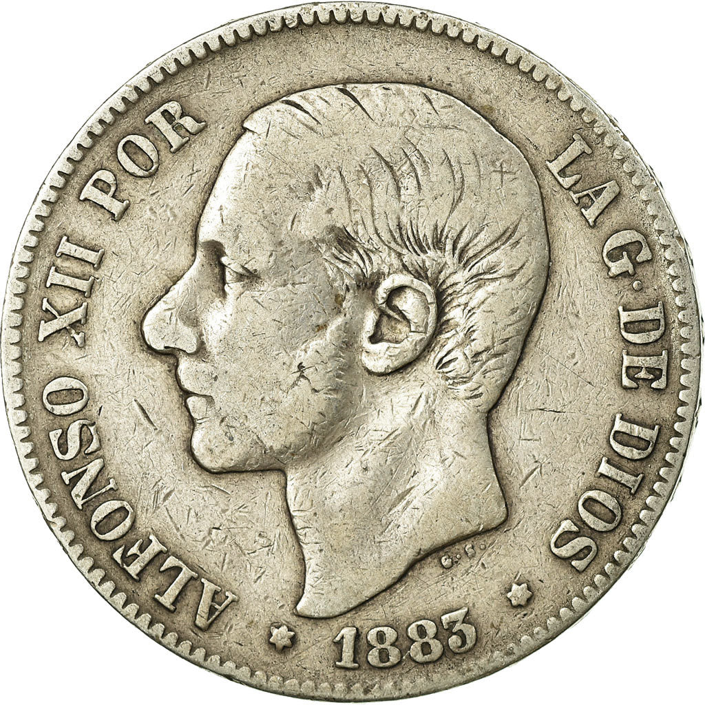 Moneta, Spagna, Alfonso XII, 5 Pesetas, 1883, Madrid, MB+, Argento, KM:688