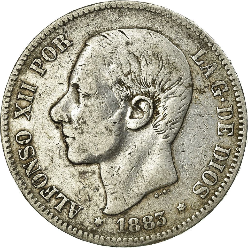 Monnaie, Espagne, Alfonso XII, 5 Pesetas, 1883, Madrid, TB+, Argent, KM:688