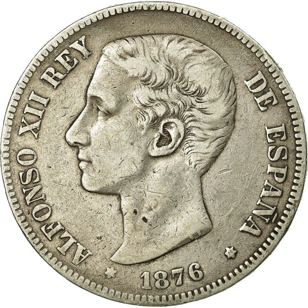Coin, Spain, Alfonso XII, 5 Pesetas, 1876, Madrid, VF(30-35), Silver, KM:671