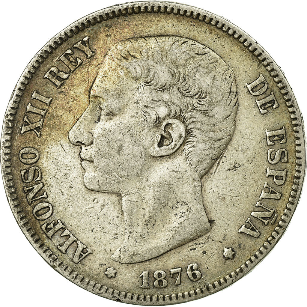 Coin, Spain, Alfonso XII, 5 Pesetas, 1876, Madrid, VF(30-35), Silver, KM:671