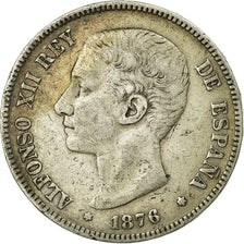 Moneta, Spagna, Alfonso XII, 5 Pesetas, 1876, Madrid, MB+, Argento, KM:671