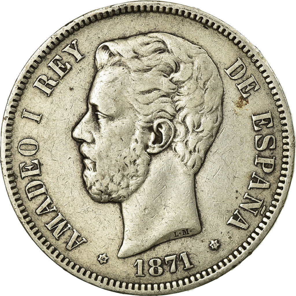 Münze, Spanien, Amadeao I, 5 Pesetas, 1871, Madrid, S+, Silber, KM:666