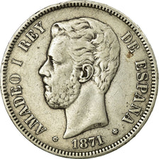 Münze, Spanien, Amadeao I, 5 Pesetas, 1871, Madrid, S+, Silber, KM:666