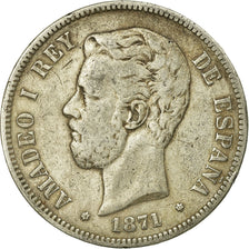 Moneta, Spagna, Amadeao I, 5 Pesetas, 1871, Madrid, MB+, Argento, KM:666