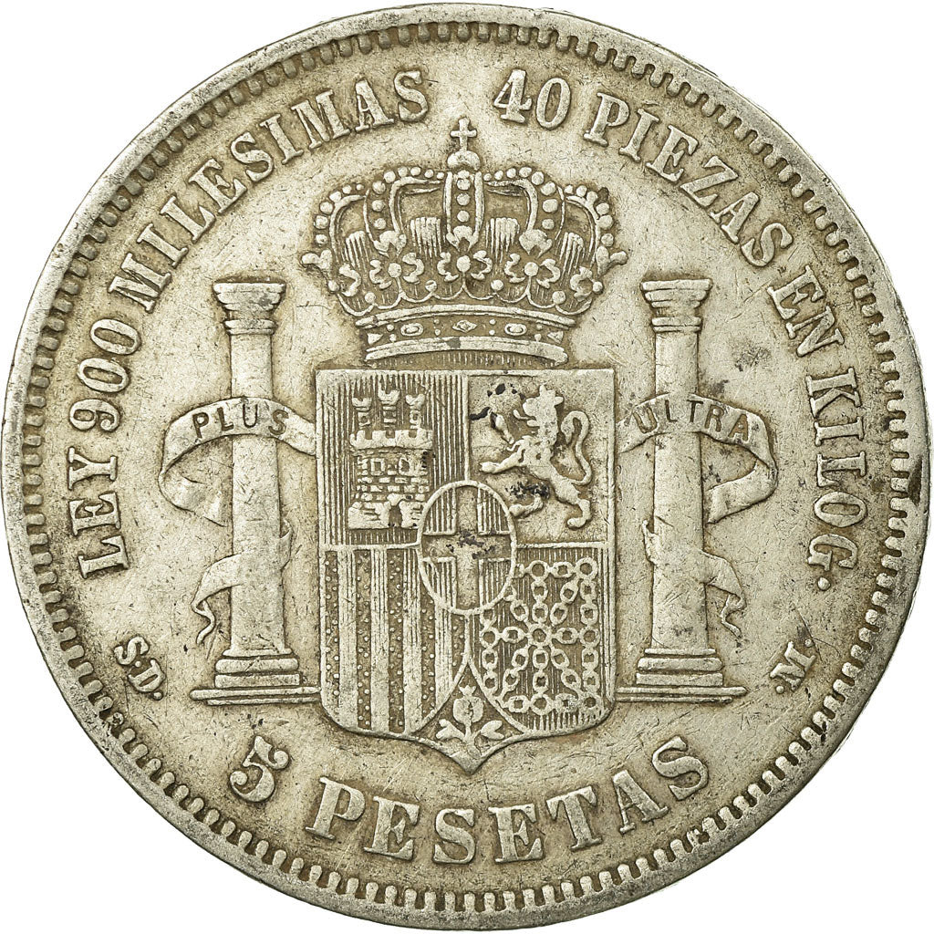 Moneta, Spagna, Amadeao I, 5 Pesetas, 1871, Madrid, MB+, Argento, KM:666