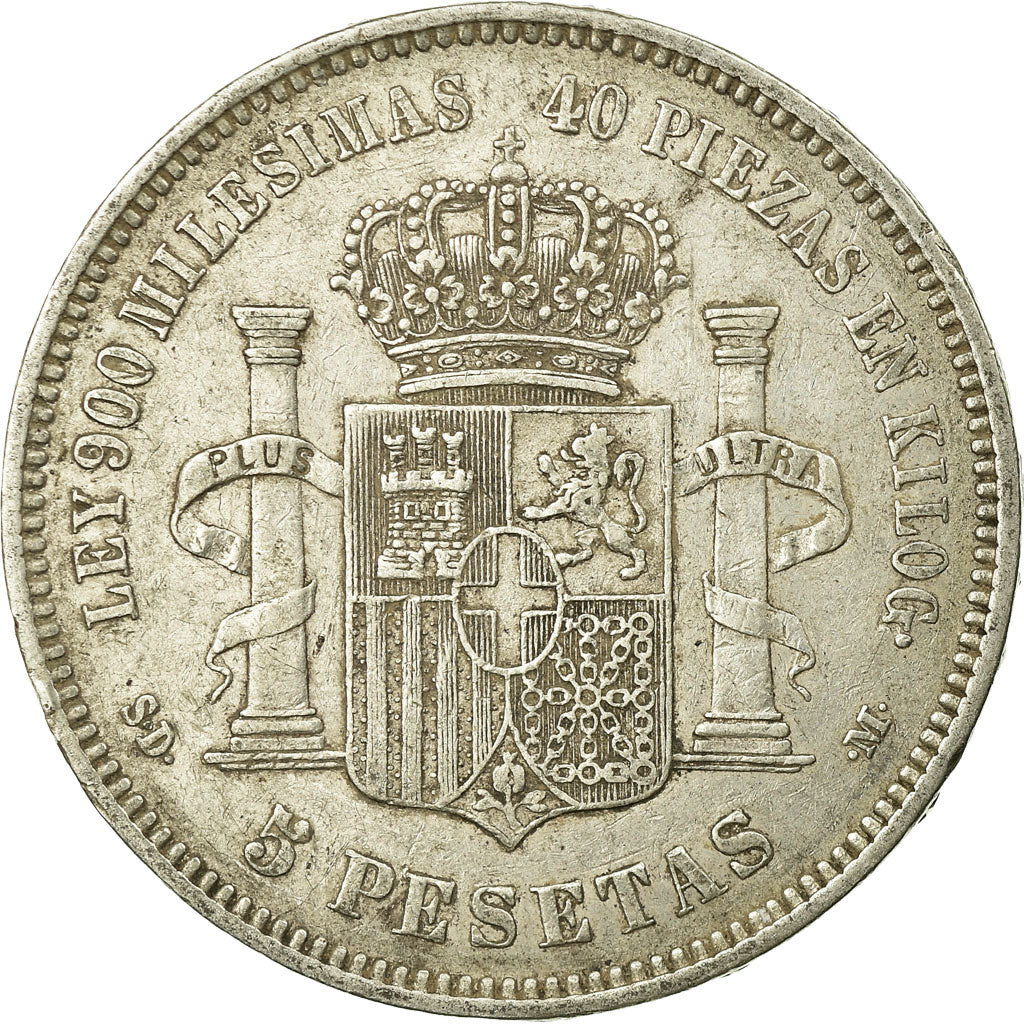 Munten, Spanje, Amadeao I, 5 Pesetas, 1871, Madrid, FR+, Zilver, KM:666