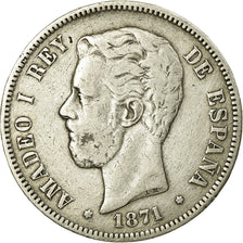 Coin, Spain, Amadeao I, 5 Pesetas, 1871, Madrid, VF(30-35), Silver, KM:666