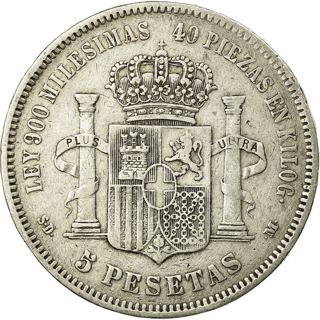 Coin, Spain, Amadeao I, 5 Pesetas, 1871, Madrid, VF(30-35), Silver, KM:666