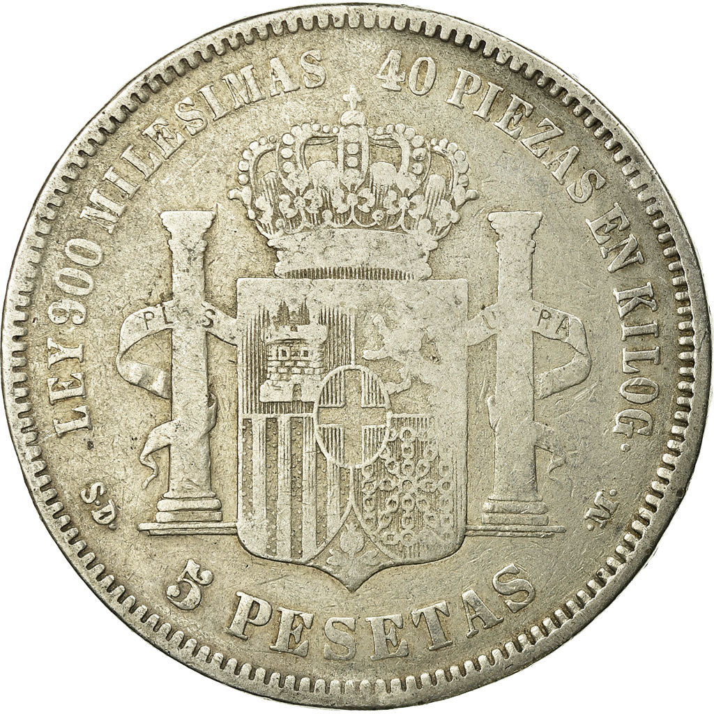 Coin, Spain, Amadeao I, 5 Pesetas, 1871, Madrid, VF(20-25), Silver, KM:666