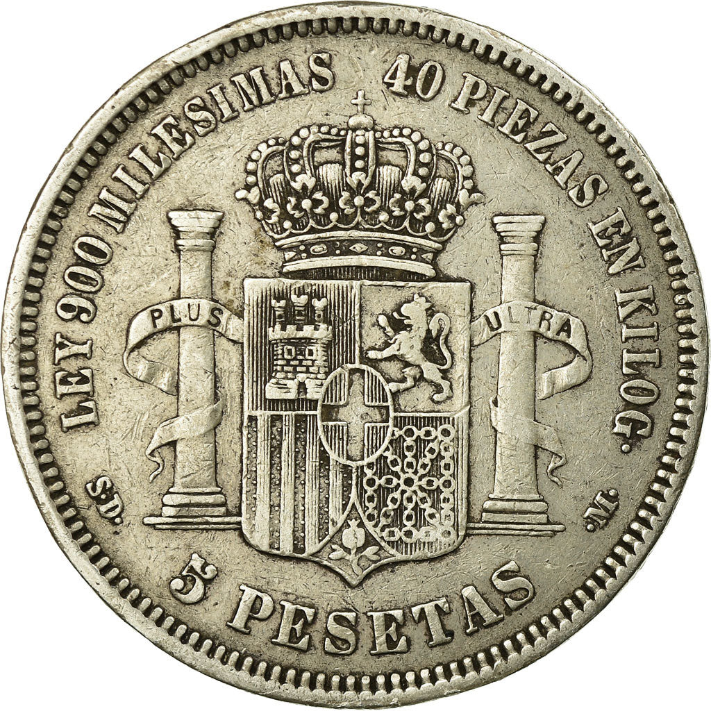 Monnaie, Espagne, Amadeao I, 5 Pesetas, 1871, Madrid, TB+, Argent, KM:666