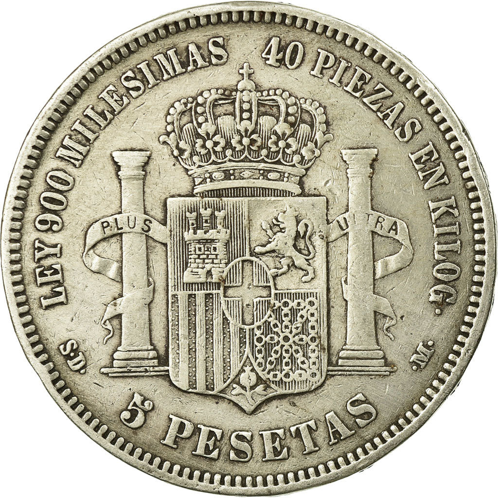 Coin, Spain, Amadeao I, 5 Pesetas, 1871, Madrid, VF(30-35), Silver, KM:666