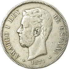 Münze, Spanien, Amadeao I, 5 Pesetas, 1871, Madrid, S+, Silber, KM:666