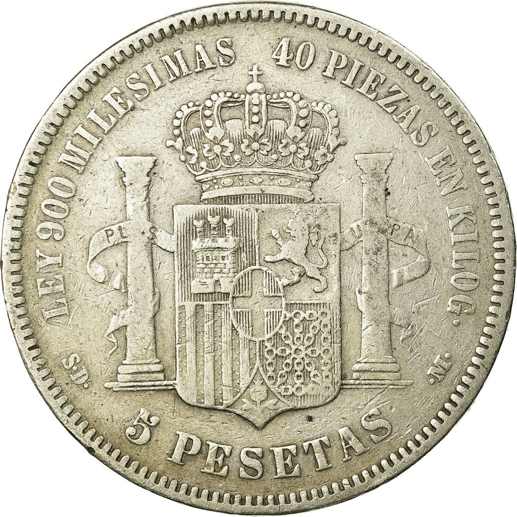 Coin, Spain, Amadeao I, 5 Pesetas, 1871, Madrid, VF(30-35), Silver, KM:666