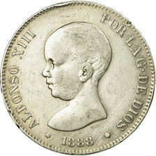 Monnaie, Espagne, Alfonso XIII, 5 Pesetas, 1888, Madrid, TB+, Argent, KM:689