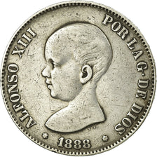 Monnaie, Espagne, Alfonso XIII, 5 Pesetas, 1888, Madrid, TB+, Argent, KM:689