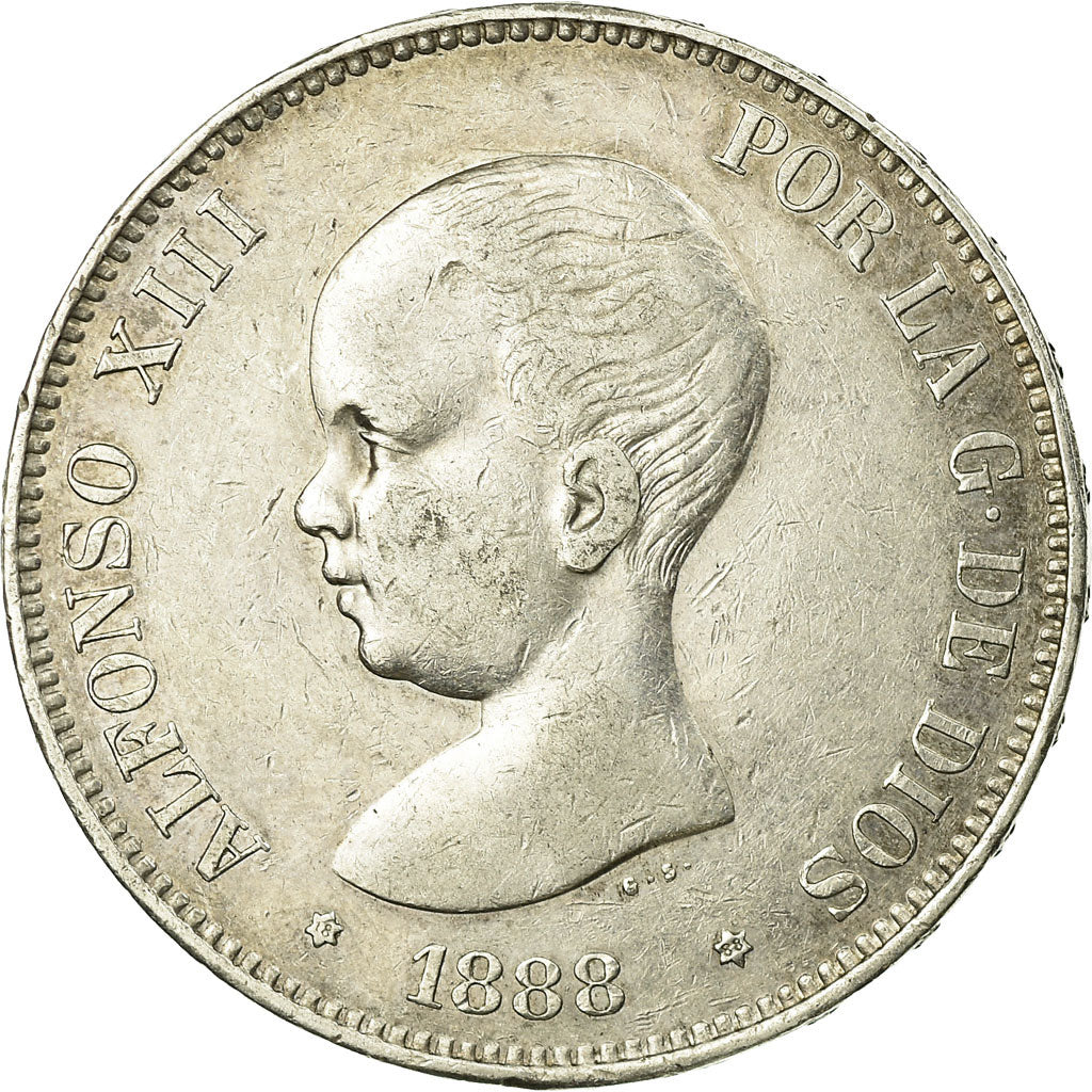 Monnaie, Espagne, Alfonso XIII, 5 Pesetas, 1888, Madrid, TB+, Argent, KM:689