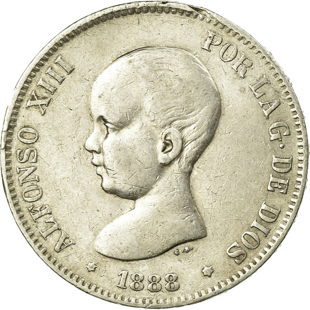 Coin, Spain, Alfonso XIII, 5 Pesetas, 1888, Madrid, VF(30-35), Silver, KM:689