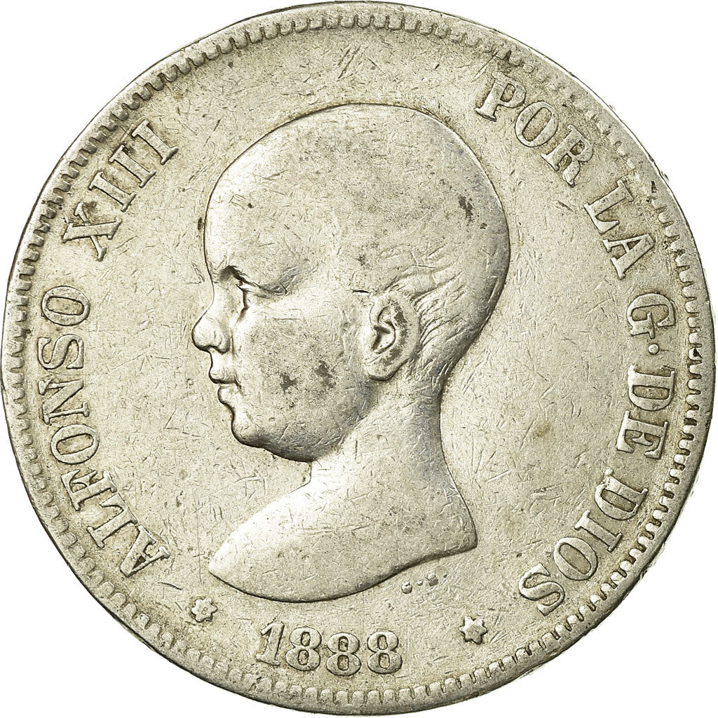 Coin, Spain, Alfonso XIII, 5 Pesetas, 1888, Madrid, VF(30-35), Silver, KM:689
